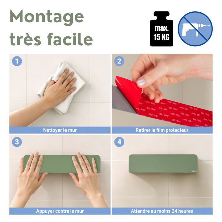 Étagère de Douche Adhésive Inox Vert Mat Lizan Wenko