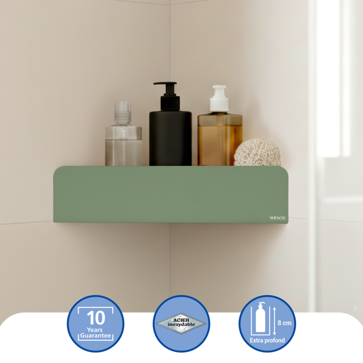 Etagere d'angle de douche sans percage inox vert Lizan Wenko