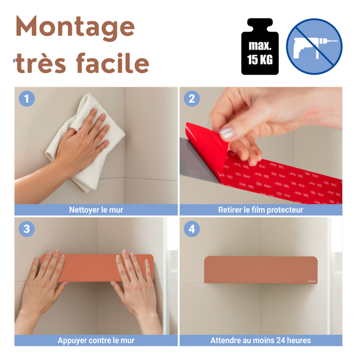 Etagere d'angle de douche sans percage inox marron Lizan Wenko