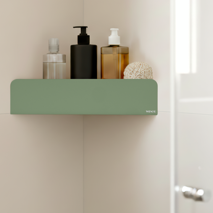 Etagere d'angle de douche sans percage inox vert Lizan Wenko