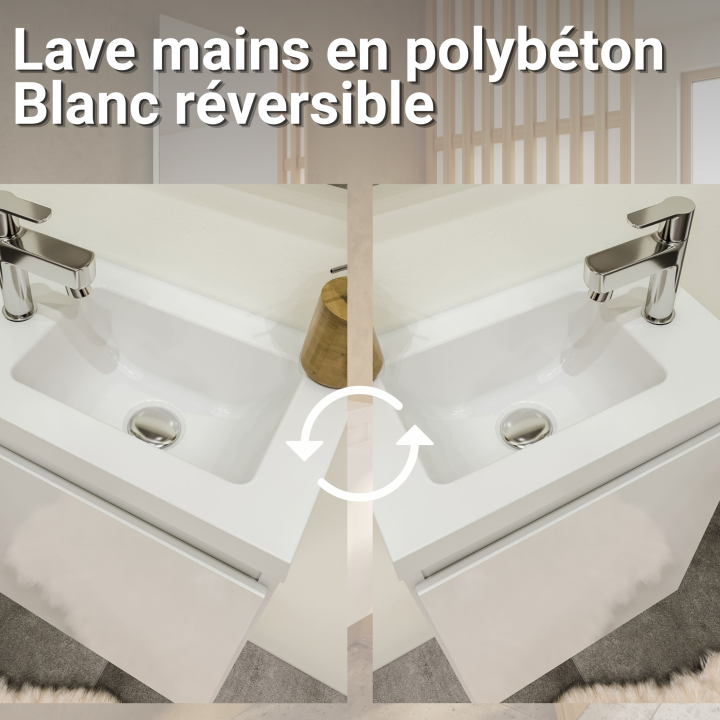 Meuble WC Lave-Mains Polo 40cm Blanc Brillant + Miroir