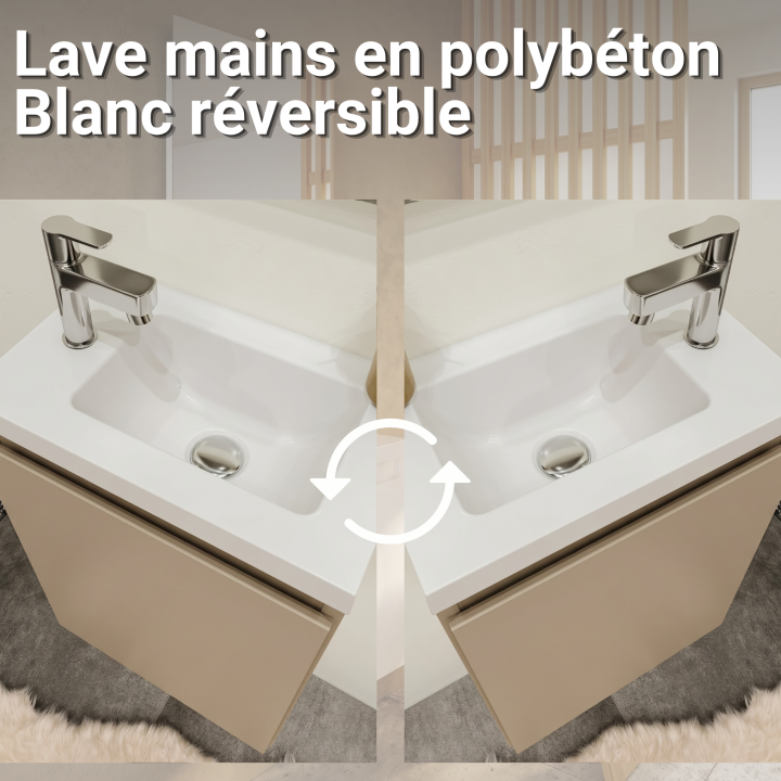 Meuble WC Lave-Mains Polo 40cm Cachemire Mat + Miroir