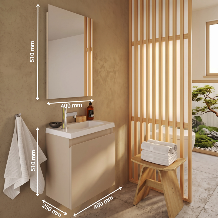 Meuble WC Lave-Mains Polo 40cm Cachemire Mat + Miroir
