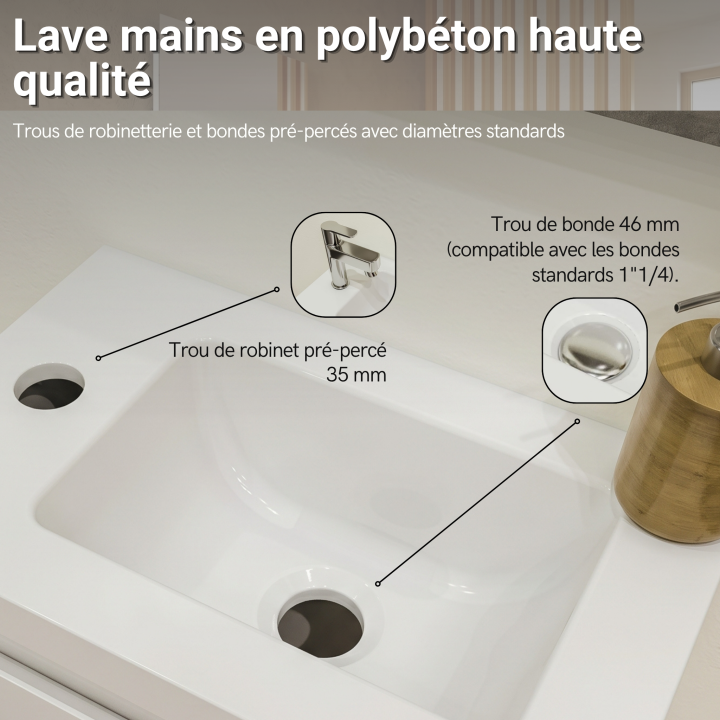 Meuble WC Lave-Mains Polo 40cm Bleu Nuit Mat + Miroir