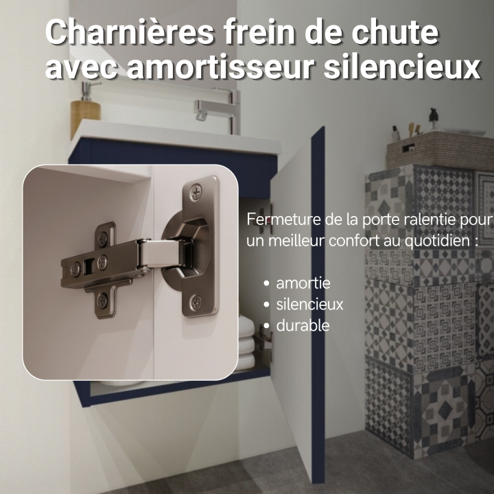 Meuble WC Lave-Mains Polo 40cm Bleu Nuit Mat + Miroir