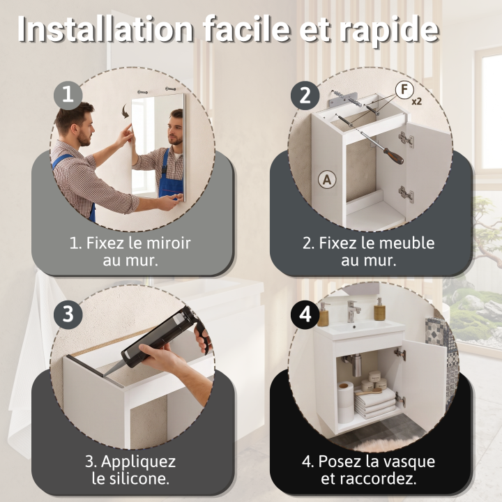 Meuble WC Lave-Mains Polo 40cm Bleu Nuit Mat + Miroir