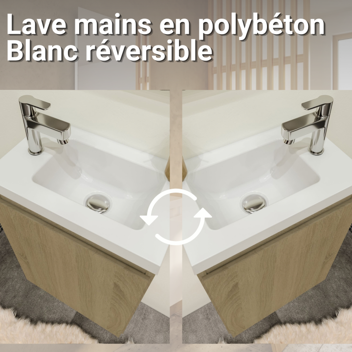 Meuble WC Lave-Mains Polo 40cm Chêne Hamilton + Miroir