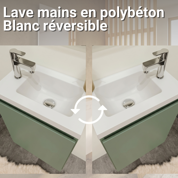Meuble WC Lave-Mains Polo 40cm Vert de Gris Mat + Miroir