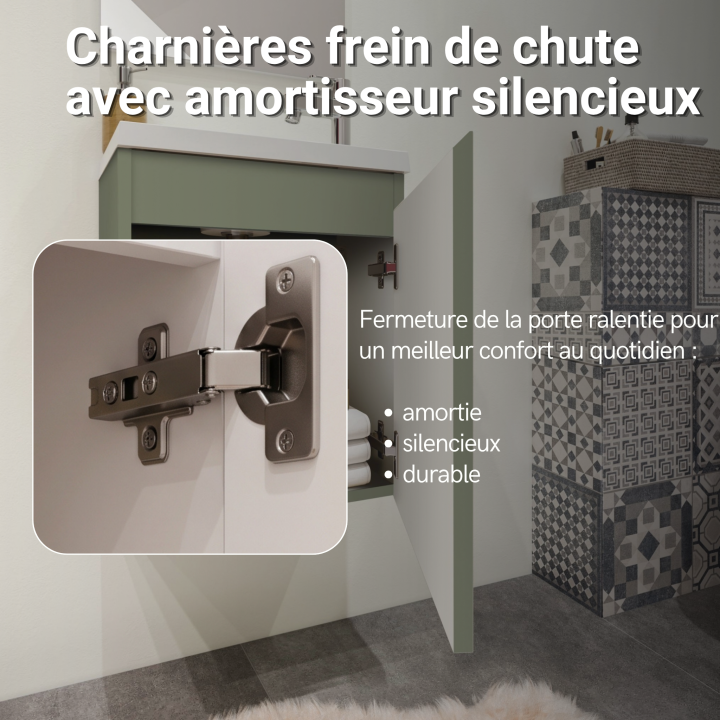 Meuble WC Lave-Mains Polo 40cm Vert de Gris Mat + Miroir