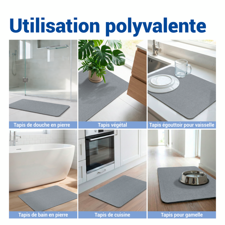 Tapis de bain diatomite Simi Gris 60x39 - Wenko