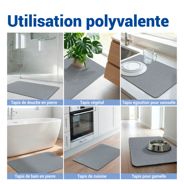 Tapis de bain diatomite Simi Gris 80x50 - Wenko