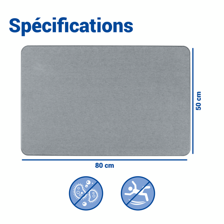 Tapis de bain diatomite Simi Gris 80x50 - Wenko