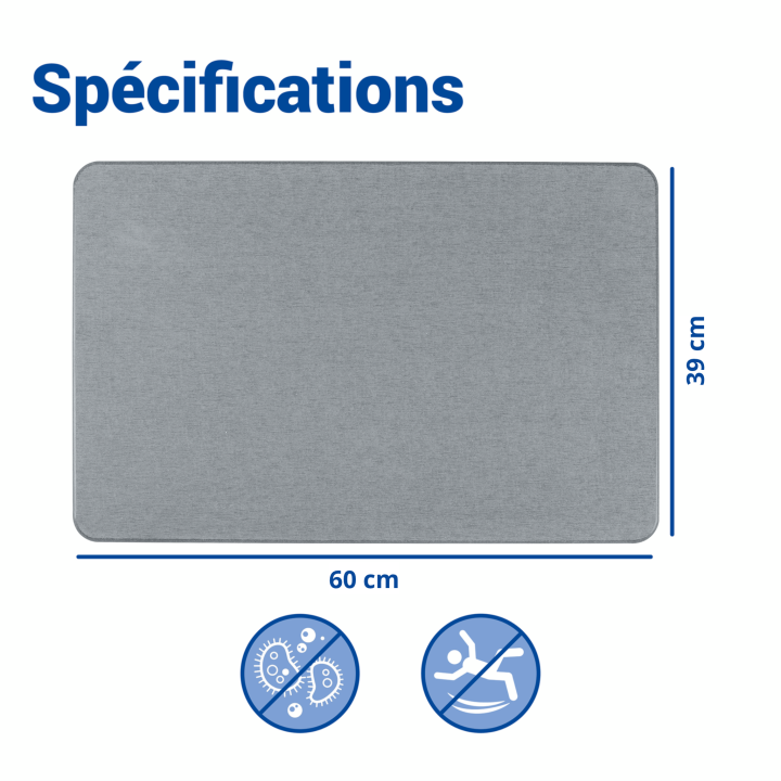 Tapis de bain diatomite Simi Gris 60x39 - Wenko