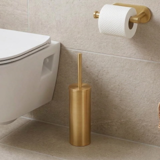 Brosse de WC à poser fermée en Inox brossé doré - tête silicone - Orea Wenko