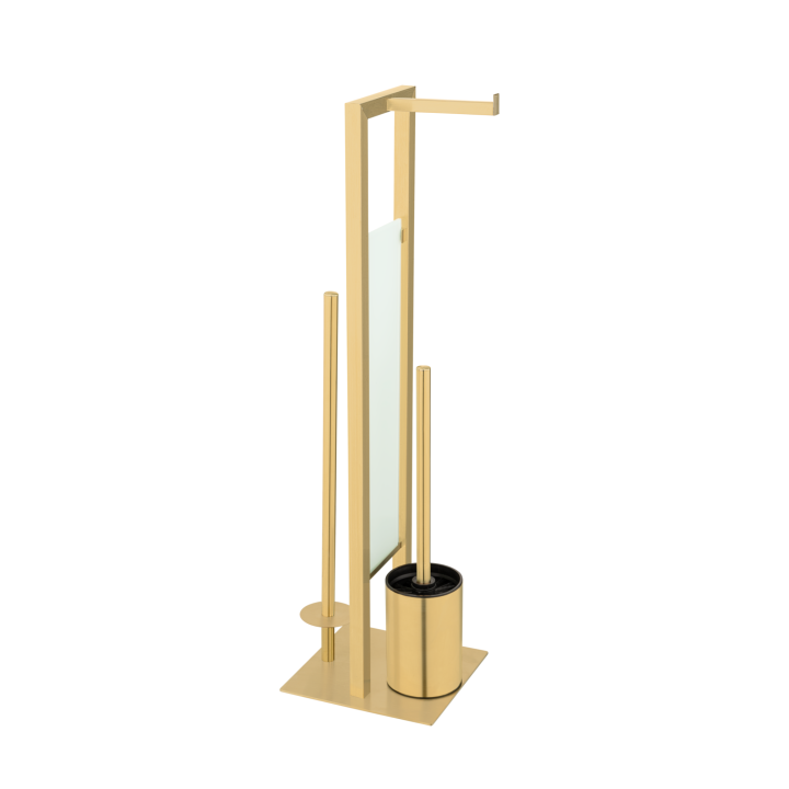 Serviteur WC sur pied inox or mat et verre blanc Rivalta | PlaneteBain