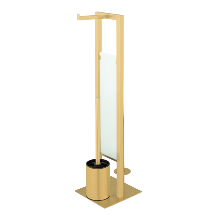 Serviteur WC sur pied inox or mat et verre blanc Rivalta | PlaneteBain