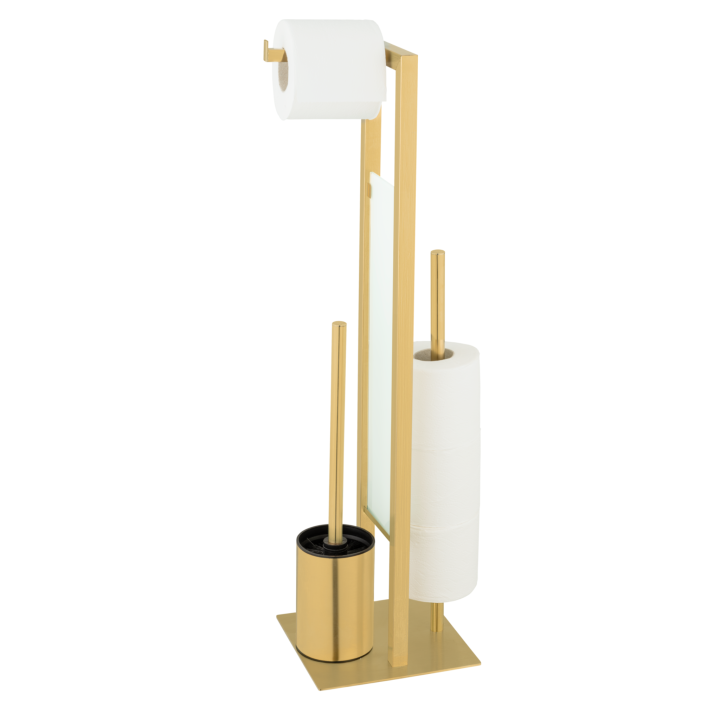 Serviteur WC sur pied inox or mat et verre blanc Rivalta | PlaneteBain