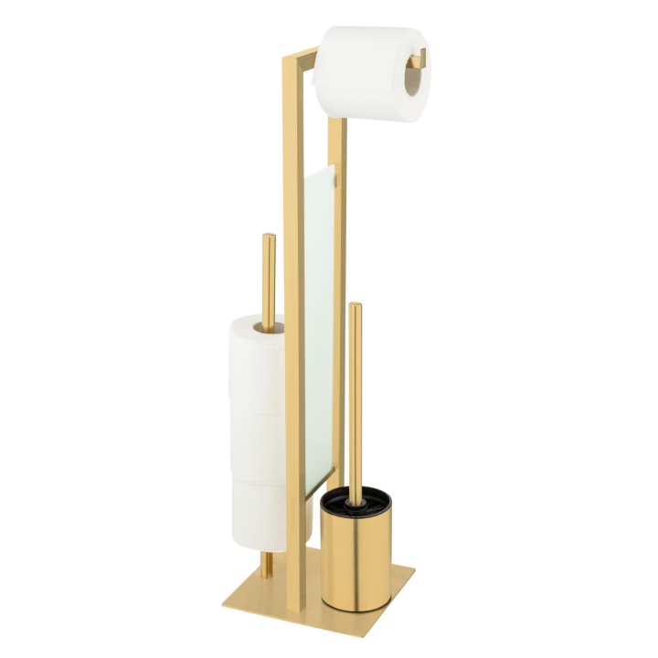Serviteur WC sur pied inox or mat et verre blanc Rivalta | PlaneteBain