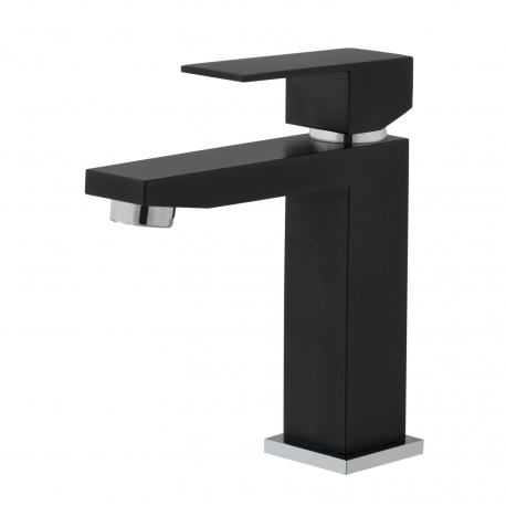 Mitigeur lavabo noir mat avec bonde H 15 cm - Square