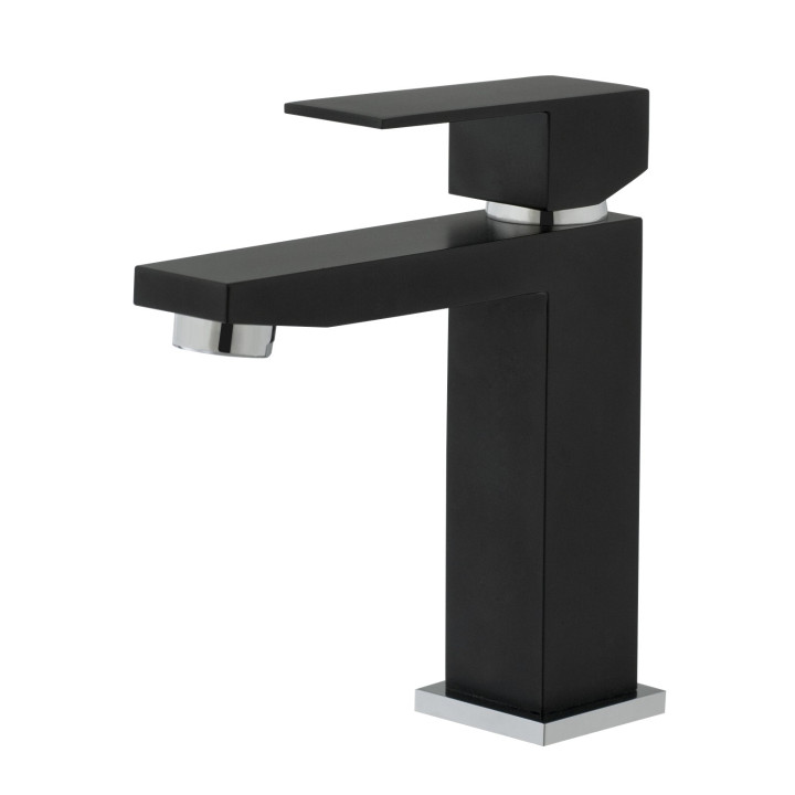 Mitigeur lavabo noir mat Square avec bonde époxy, Hauteur 15 cm