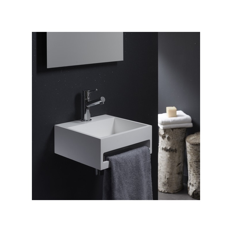 Banio solid surface lave-mains avec porte-serviettes blanc avec