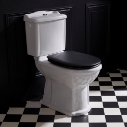 Pack WC rétro à poser en porcelaine blanc avec abattant noir