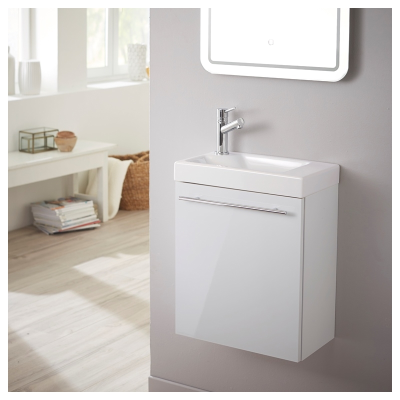 Meuble + lave-mains 45cm ROCA MINI - Blanc brillant