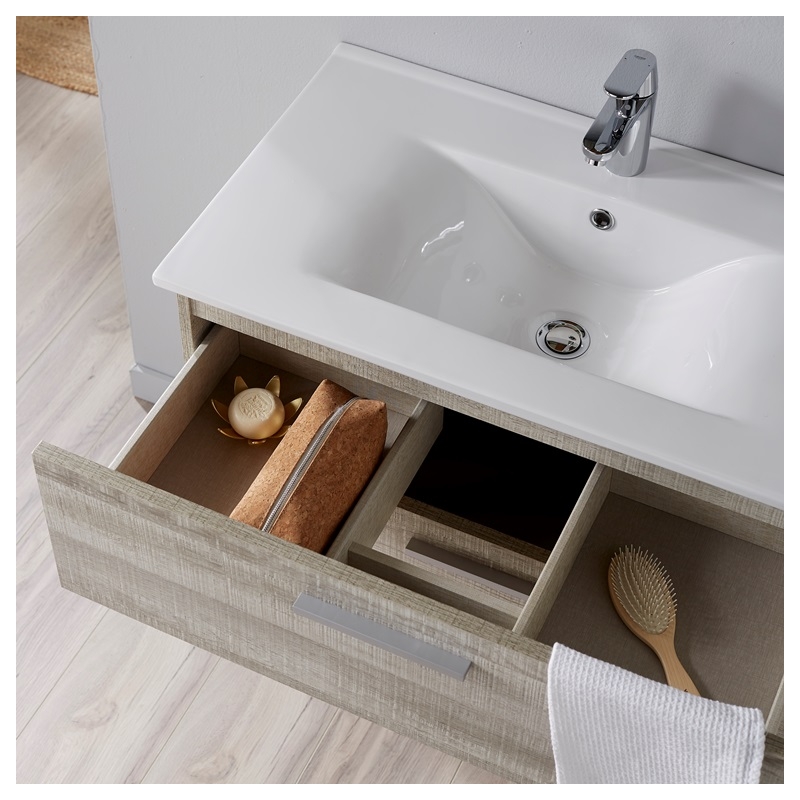 Vente Meuble De Salle De Bain 80 Cm Monte Couleur Chene Blanchi Grise