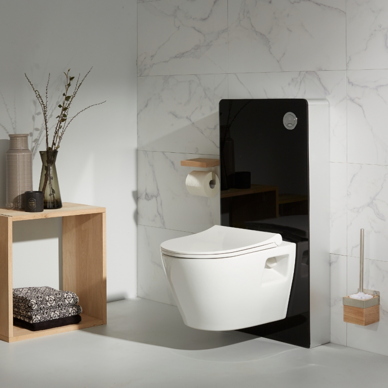 Ensemble WC à poser avec meuble et lavabo suspendu – Noir - Nox