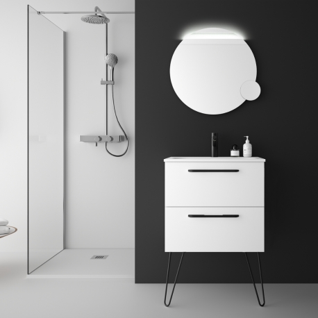 Vente meuble salle de bain 60 cm couleur blanc avec poignets et pieds  noirs-planetebain