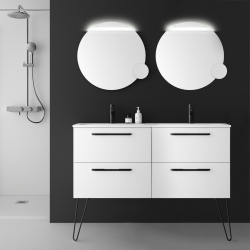 Meuble salle de bain double vasque 120 cm à suspendre couleur blanc avec poignets et pieds noirs - So matt