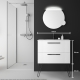 Meuble salle de bain simple vasque blanc 80 cm à suspendre avec poignets et pieds noir mat - So matt
