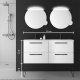 Meuble salle de bain double vasque 120 cm à suspendre couleur blanc avec poignets et pieds noirs - So matt