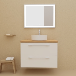 Meuble de salle de bain 80 cm couleur blanc avec plan chêne pour vasque à poser - So matt
