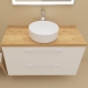 Meuble de salle de bain 100 cm couleur blanc avec plan chêne pour vasque à poser - So matt