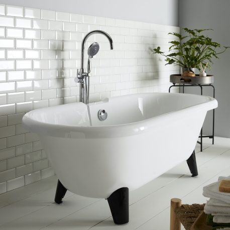 BAIGNOIRE CHARLESTON BLANCHE + PIED BLOC NOIR