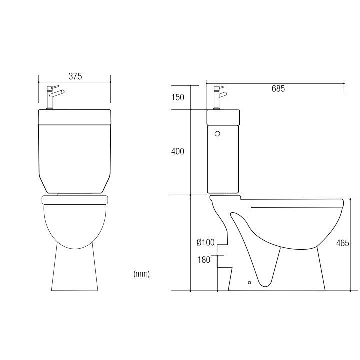 Pack Wc Surélevé Avec Lave-Mains Intégré Sortie Horizontale - Planetebain