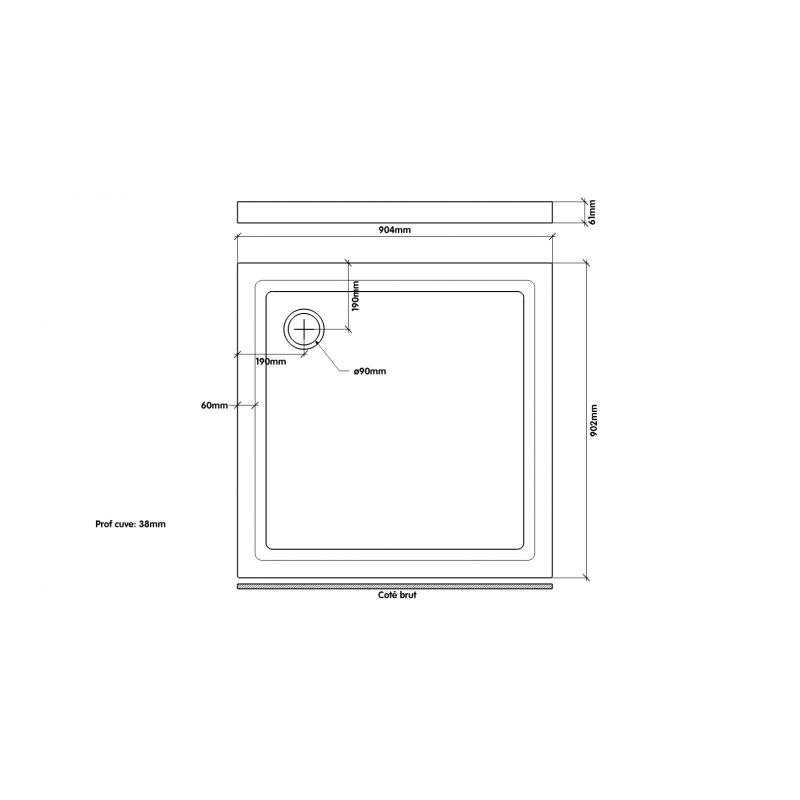 Achat receveur en gré 90x90 cm – Receveur Nf coloris blanc– Planete Bain