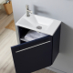 Meuble lave-mains pour WC bleu nuit avec vasque design blanche et mitigeur inclus.