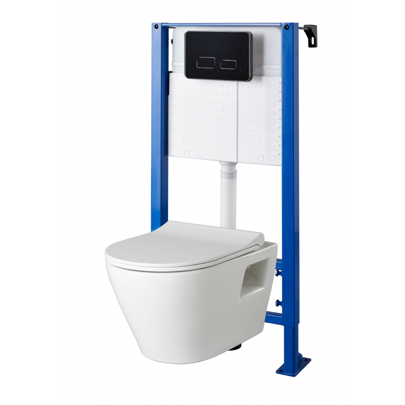 WC suspendu avec réservoir haut encastré à double chasse d'eau en