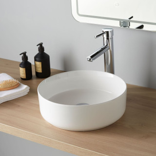 Vasque à poser ronde diamètre 37 cm - Blanc brillant - Rebords fins - Andria