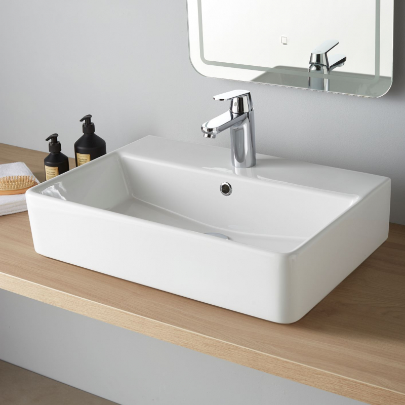 Ensemble Lavabo 60x42cm + Bonde clic-clac + Siphon de lavabo