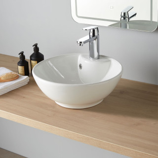Vasque à poser ronde diamètre 41cm - Forme bol - avec plage et trop-plein - Nimes
