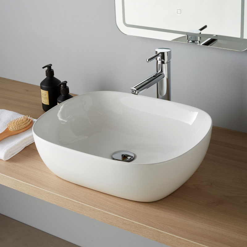 Vasque à poser Lavobo rectangulaire en céramique Blanc/Noir pour salle de bain 