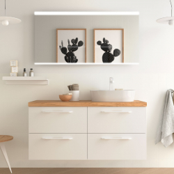 Meuble de salle de bain 120 cm couleur blanc avec plan chêne pour double vasque à poser - So matt