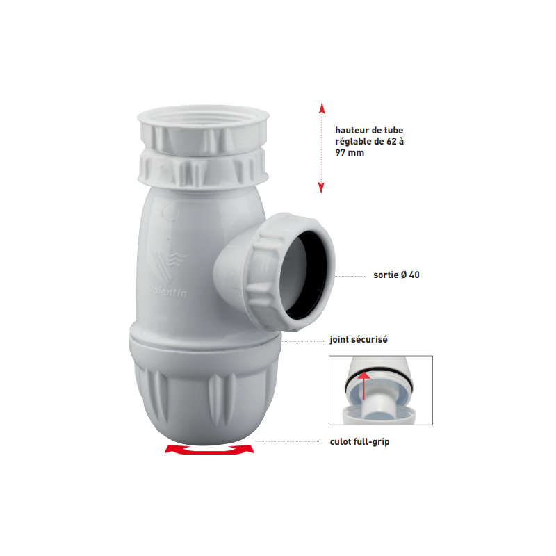 Siphon évier réglable en hauteur EASYPHON - Diamètre 40 - Valentin