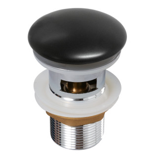 Bonde de vidage pour lavabo et vasque avec trop plein - Clic clac - Dôme céramique noir satin