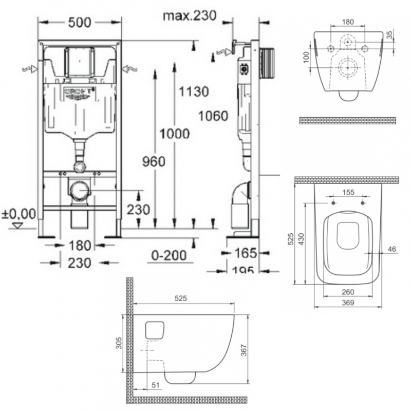 Pack wc suspendu avec bati wc autoportant et cuvette wc design- planetebain