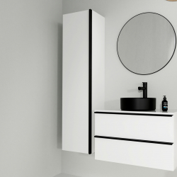 Meuble colonne de salle de bain 160 cm coloris blanc et poignées noires - Virgo