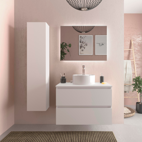 Meuble de salle de bain & plan de toilette 80 cm blanc mat à suspendre